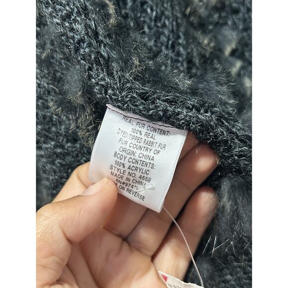 Dolce Cabo Real Rabbit Fur Long Duster Cardigan Pockets Knit Sweater Size Medium - Picture 5 of 12